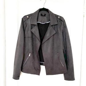 Gray T Tahari Faux Suede Jacket